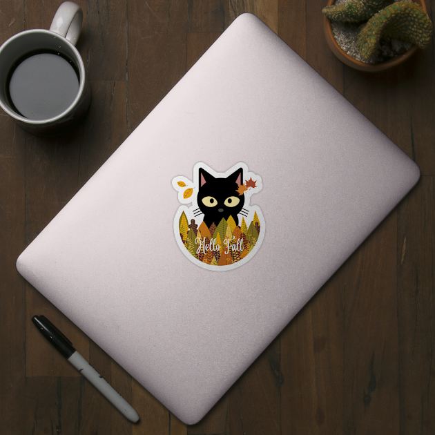 Hello fall Black Cat Autumn Fall Halloween Thanksgiving and Fall Color Lovers by BellaPixel